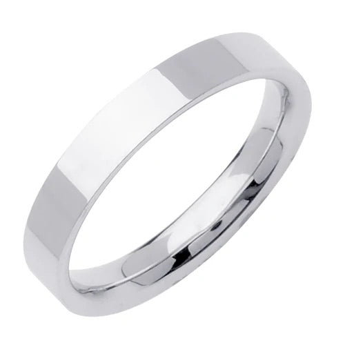 Men's Handmade Flat Wedding Band in 14k White Gold 4.0mm