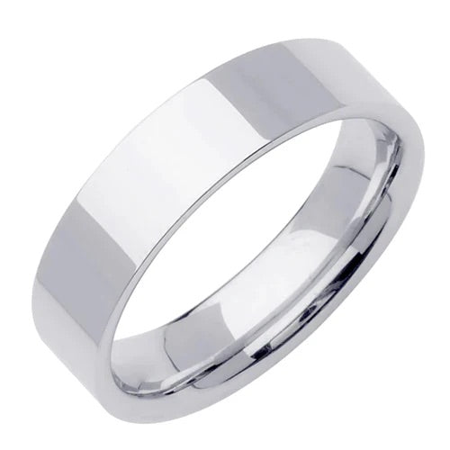 Comfort Fit Top Flat Mens Wedding Band in 14K White Gold 6.0mm