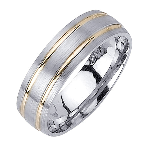 Men's Two-Tone Satin Finish Wedding Band in 14k White Gold 6.5mm