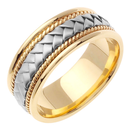 Men's Hand Braided Two-Tone Wedding Band in 18k Yellow and White Gold 8.5mm