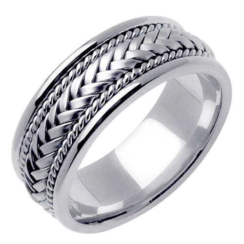 Men's Hand Braided Wedding Band in 14k White Gold 8.0mm