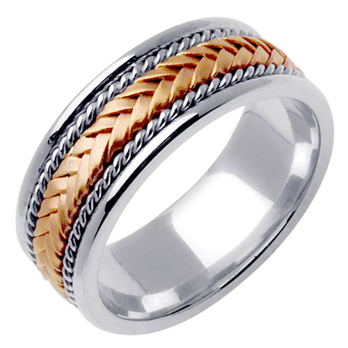 Men's Hand Braided Two-Tone Wedding Band in 18k Rose and White Gold 8.0mm