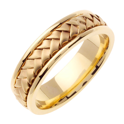 Men's Hand Braided Wedding Band in 18k Yellow Gold 7.0mm