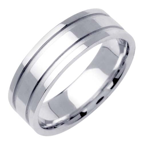 Men's Grooves Wedding Band in 14k White Gold 6.5mm