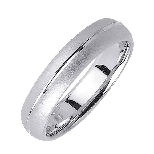 Men's Handmade Domed Sandblasted Wedding Band in 18k White Gold 5.0mm