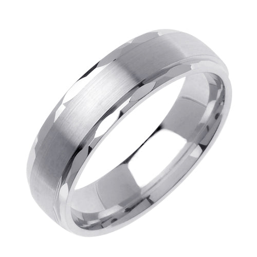 Men's Diamond Cut Satin Finish Wedding Band in 14k White Gold 6.0mm