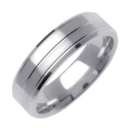 Men's Beveled Edge Satin Finish Wedding Band in 14k White Gold 6.0mm