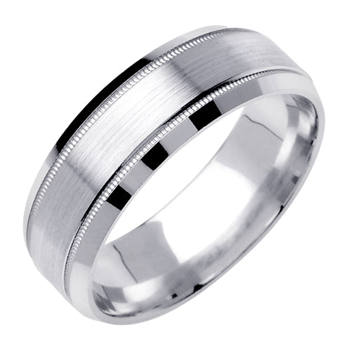 Men's Beveled Edge Satin Finish Wedding Band in 14k White Gold 7.0mm