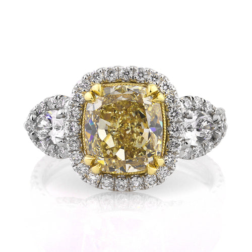 4.50ct Fancy Yellow Cushion Cut Diamond Engagement Ring