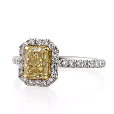 2.18ct Fancy Yellow Radiant Cut Diamond Engagement Ring