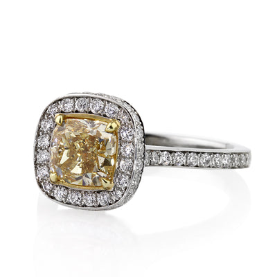 2.61ct Fancy Yellow Cushion Cut Diamond Engagement Ring