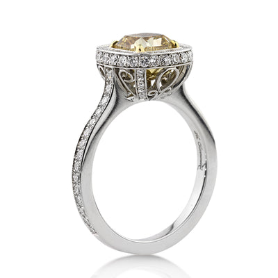 2.61ct Fancy Yellow Cushion Cut Diamond Engagement Ring