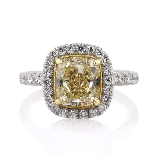 4.48ct Fancy Yellow Cushion Cut Diamond Engagement Ring
