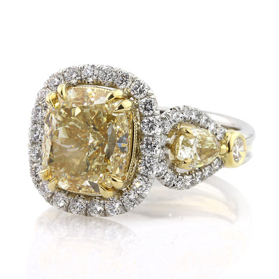 5.77ct Fancy Light Yellow Cushion Cut Diamond Engagement Ring