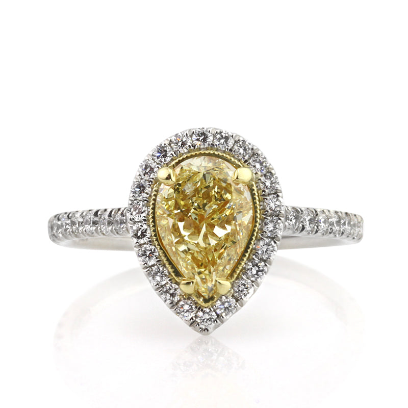 2.07ct Fancy Yellow Pear Shaped Diamond Engagement Ring