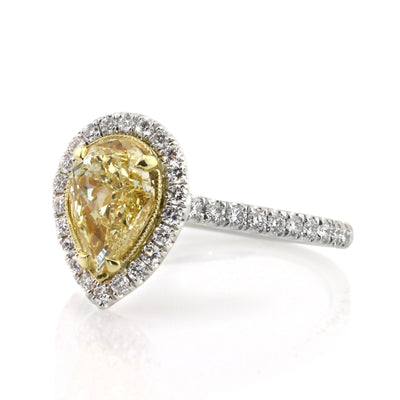 2.07ct Fancy Yellow Pear Shaped Diamond Engagement Ring