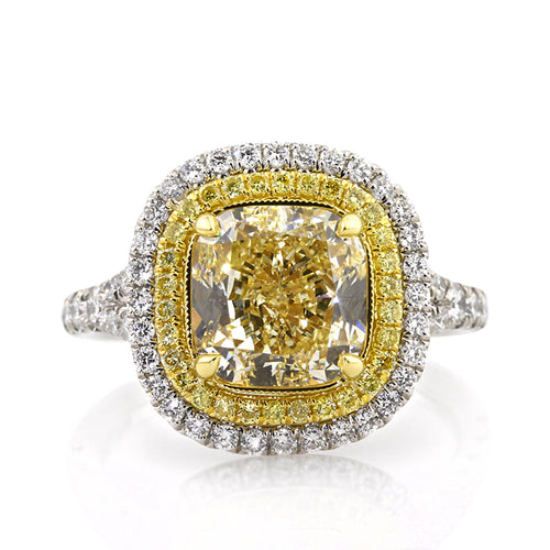 4.77ct Fancy Light Yellow Cushion Cut Diamond Engagement Ring