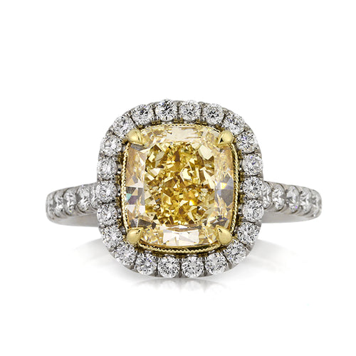 4.51ct Fancy Light Yellow Cushion Cut Diamond Engagement Ring