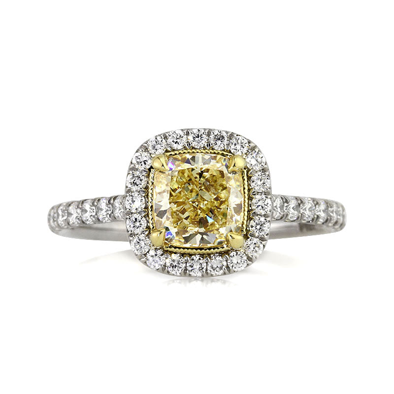 1.78ct Fancy Yellow Cushion Cut Diamond Engagement Ring