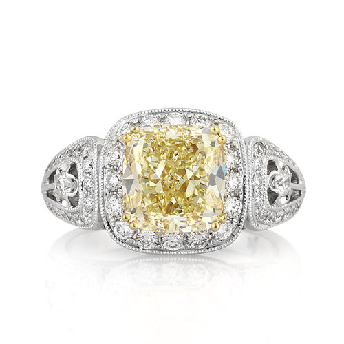 4.05ct Fancy Light Yellow Cushion Cut Diamond Engagement Ring