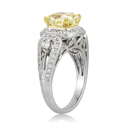 4.05ct Fancy Light Yellow Cushion Cut Diamond Engagement Ring