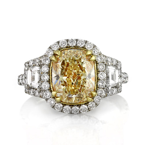 4.93ct Fancy Light Yellow Cushion Cut Diamond Engagement Ring