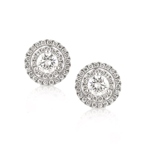 1.00ct Round Brilliant Cut Diamond Double Halo Stud Earrings