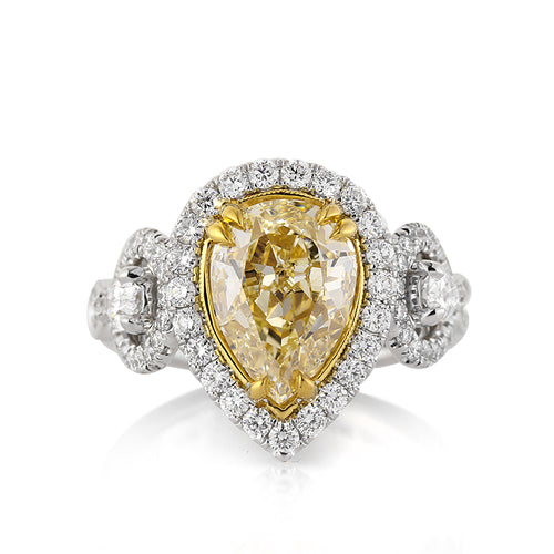 3.37ct Fancy Intense Yellow Pear Shaped Diamond Engagement Ring