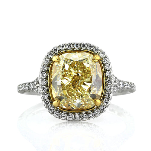 4.90ct Fancy Light Yellow Cushion Diamond Engagement Ring