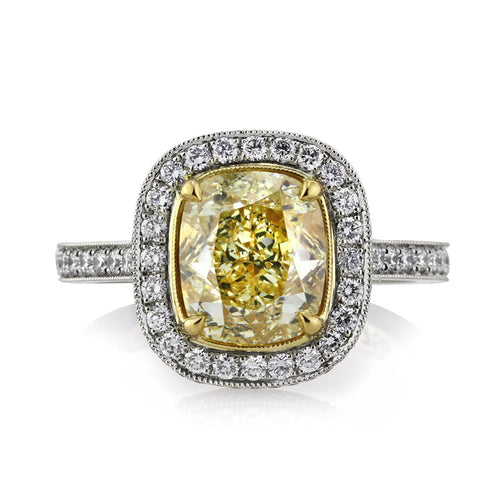 3.90ct Fancy Yellow Cushion Brilliant Diamond Engagement Ring