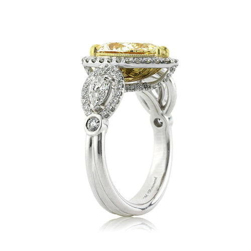 3.73ct Fancy Yellow Pear Shaped Diamond Engagement Ring