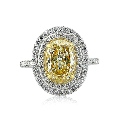2.90ct Fancy Light Yellow Oval Cut Diamond Engagement Ring