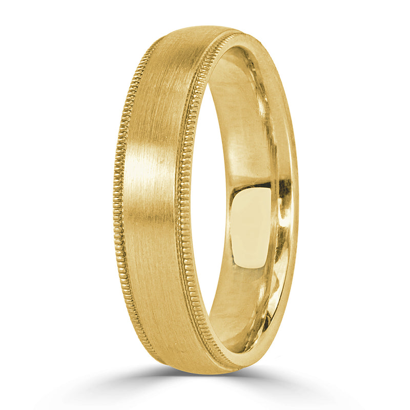 Men's Satin Milgrain Wedding Band in 14k Yellow Gold 5mm