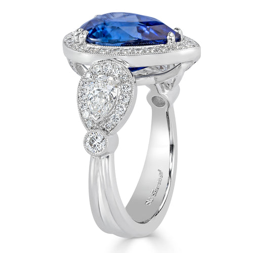 6.70ct Pear Shaped Sapphire and Diamond Ring