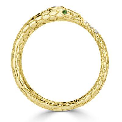 0.07ct Diamond and Tsavorite Ouroboros Snake Ring in 14k Yellow Gold