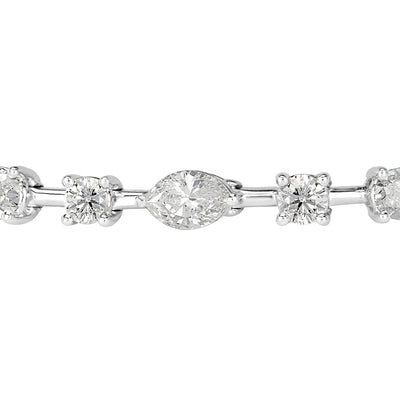 5.81ct Oval Cut, Marquise Cut and Round Brilliant Cut Diamond Tennis Bracelet in 18k White Gold