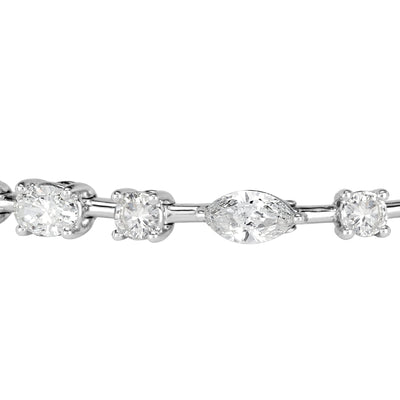 6.02ct Oval Cut, Marquise Cut and Round Brilliant Cut Diamond Tennis Bracelet in 18k White Gold