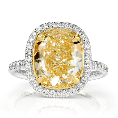 5.16ct Cushion Cut Light Yellow Diamond Engagement Ring
