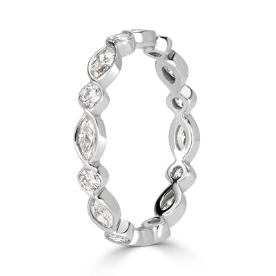 1.00ct Marquise and Round Brilliant Cut Diamond Bezel Set Eternity Band in Platinum