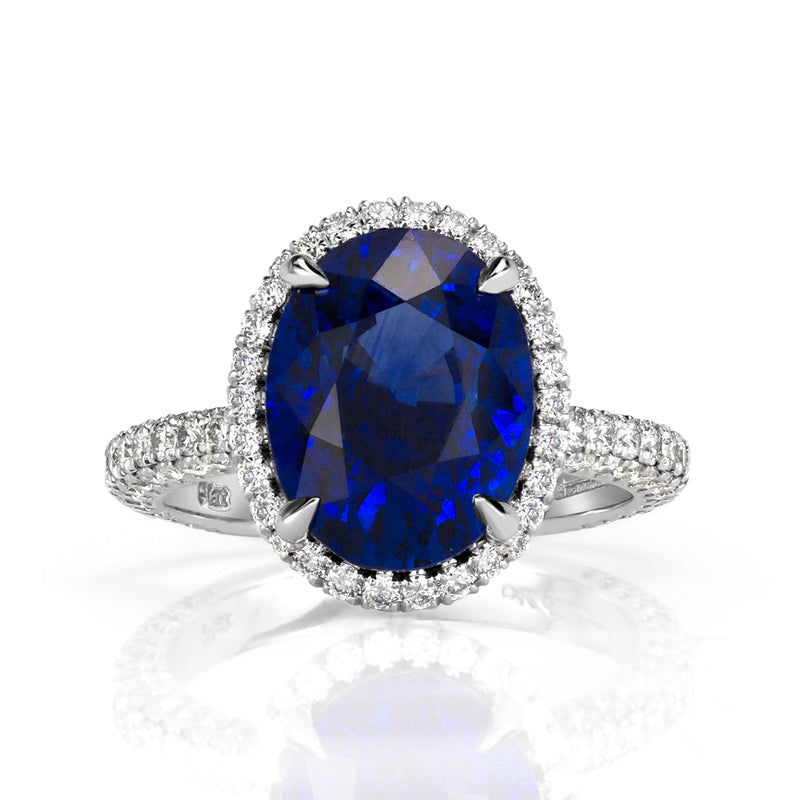 7.95ct Oval Cut Blue Sapphire Diamond Engagement Ring