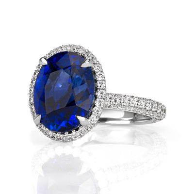 7.95ct Oval Cut Blue Sapphire Diamond Engagement Ring