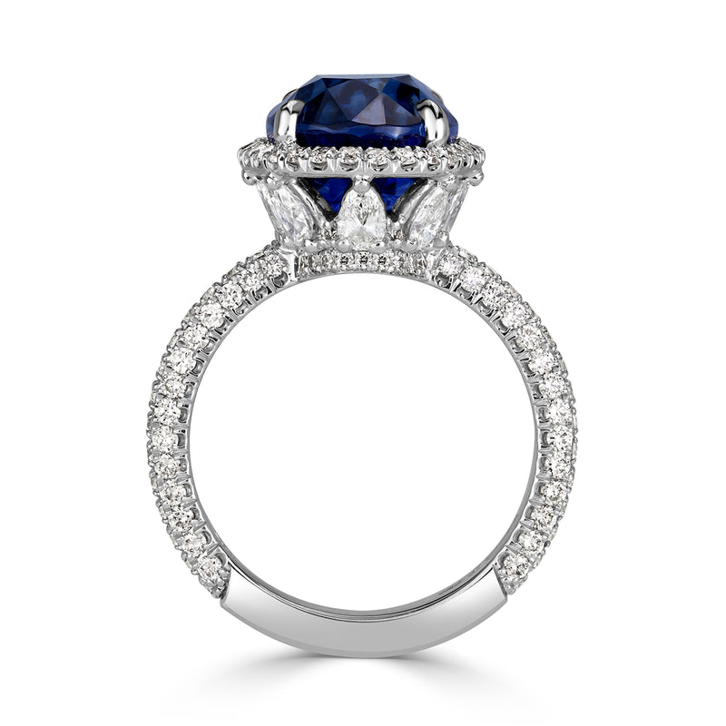 7.95ct Oval Cut Blue Sapphire Diamond Engagement Ring