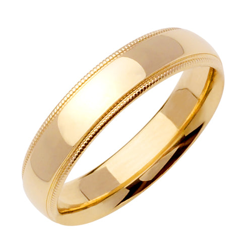 Men's Handmade Narrow Milgrain Wedding Band in 18k Yellow Gold 5.0mm