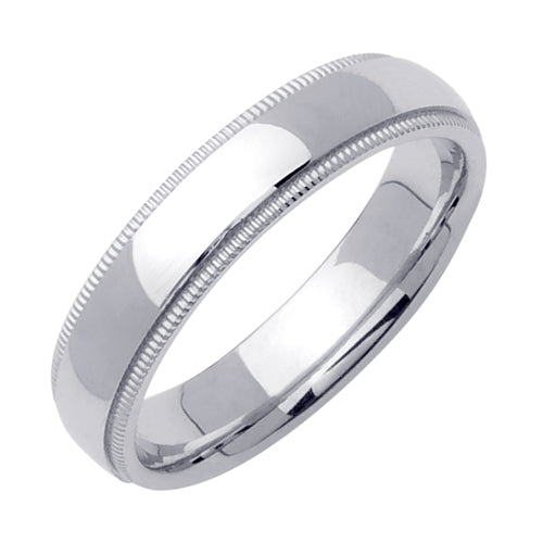 Men's Narrow Milgrain Wedding Band in 14k White Gold 5.0mm