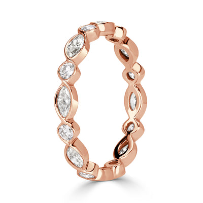 1.00ct Marquise and Round Brilliant Cut Diamond Bezel Set Eternity Band in 18k Rose Gold