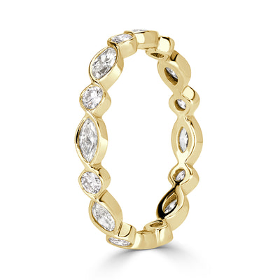 1.00ct Marquise and Round Brilliant Cut Diamond Bezel Set Eternity Band in 18k Yellow Gold