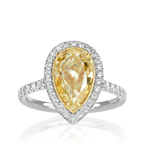 3.15ct Fancy Light Yellow Pear Shaped Diamond Engagement Ring
