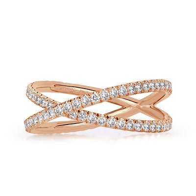 0.63ct Round Brilliant Cut Diamond Dainty Crisscross Ring in 18k Rose Gold