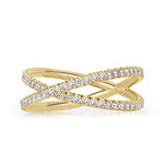 0.63ct Round Brilliant Cut Diamond Dainty Crisscross Ring in 18k Yellow Gold