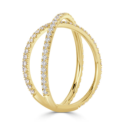 0.63ct Round Brilliant Cut Diamond Dainty Crisscross Ring in 18k Yellow Gold